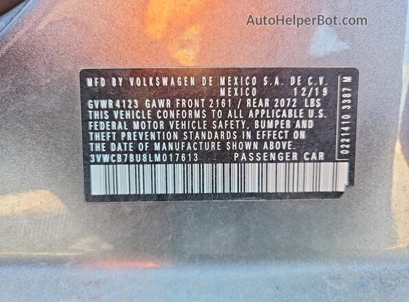 3VWCB7BU8LM017613 2020 VOLKSWAGEN JETTA Gray 