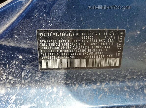 3VWCB7BU9LM025283 2020 VOLKSWAGEN JETTA Blue Вид підкапотного простору