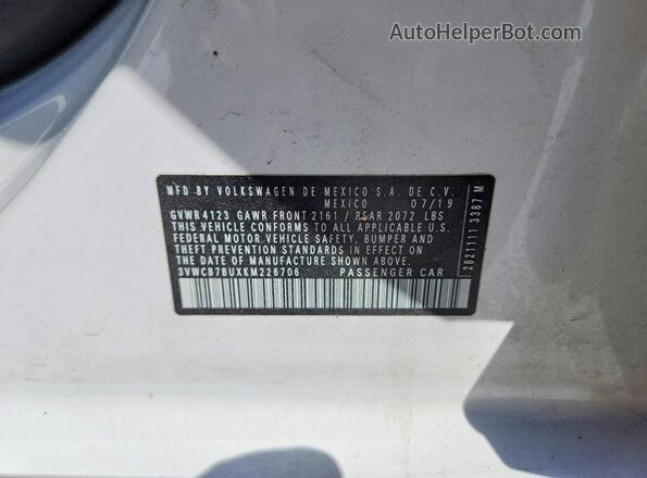 3VWCB7BUXKM226706 2019 VOLKSWAGEN JETTA White ძრავის განყოფილების ხედი