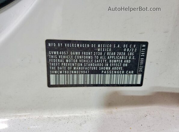 3VWCM7BU2NM029947 2022 VOLKSWAGEN JETTA White Widok komory silnika