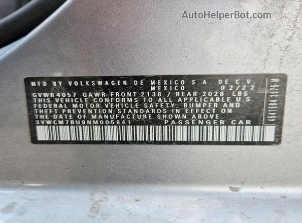 3VWCM7BU9NM005841 2022 VOLKSWAGEN JETTA Silver Engine compartment view