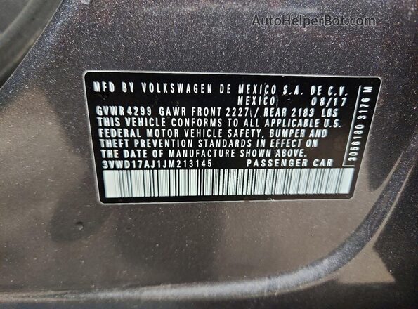 3VWD17AJ1JM213145 2018 VOLKSWAGEN JETTA Серый Вид подкапотного пространства
