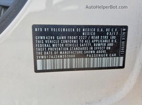 3VWD17AJ2HM353988 2017 VOLKSWAGEN JETTA White Vista del compartimento del motor