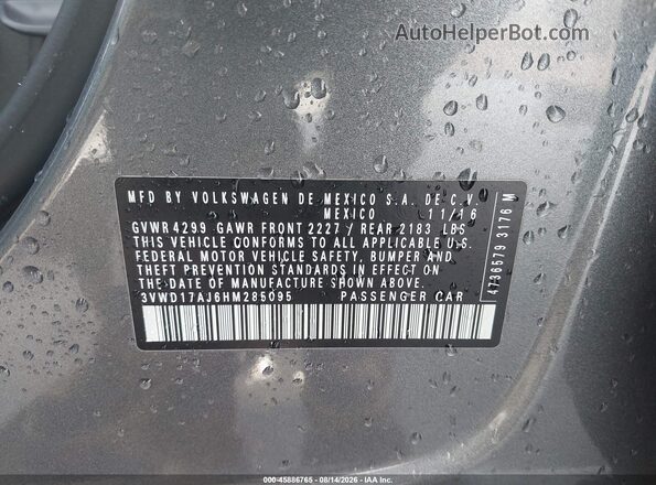 3VWD17AJ6HM285095 2017 VOLKSWAGEN JETTA Gray ძრავის განყოფილების ხედი