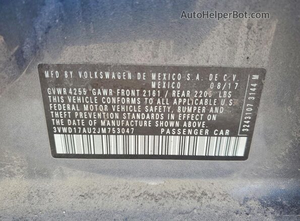 3VWD17AU2JM753047 2018 VOLKSWAGEN GOLF Charcoal Vista de la etiqueta del VIN