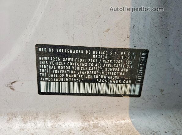 3VWD17AU5JM759277 2018 VOLKSWAGEN GOLF White ძრავის განყოფილების ხედი