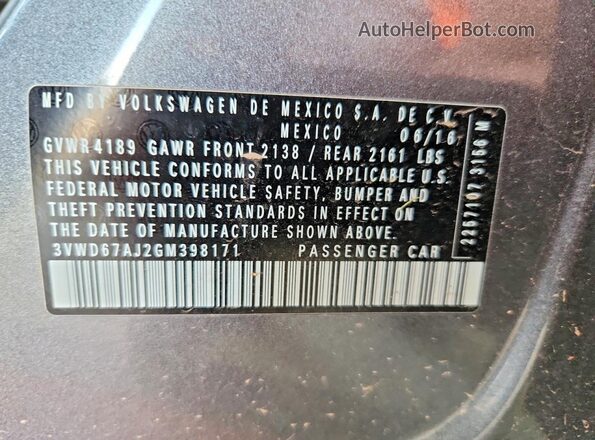 3VWD67AJ2GM398171 2016 VOLKSWAGEN JETTA Gray Engine compartment view