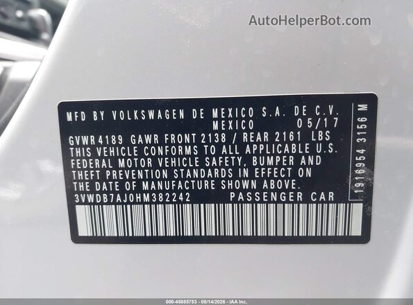 3VWDB7AJ0HM382242 2017 VOLKSWAGEN JETTA White ძრავის განყოფილების ხედი