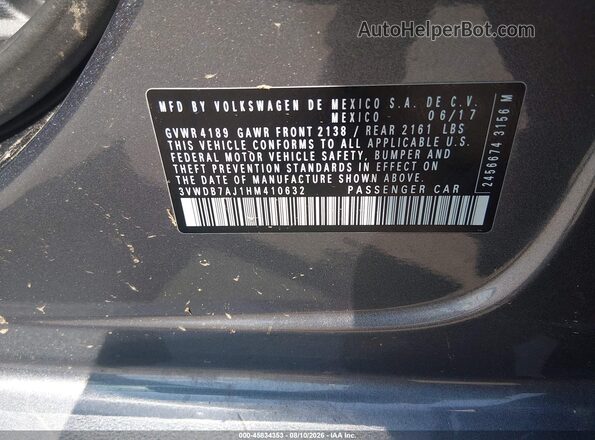 3VWDB7AJ1HM410632 2017 VOLKSWAGEN JETTA Gray Vista del compartimento del motor