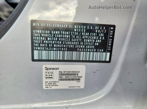 3VWDB7AJ3JM221826 2018 VOLKSWAGEN JETTA White Vista de la etiqueta del VIN