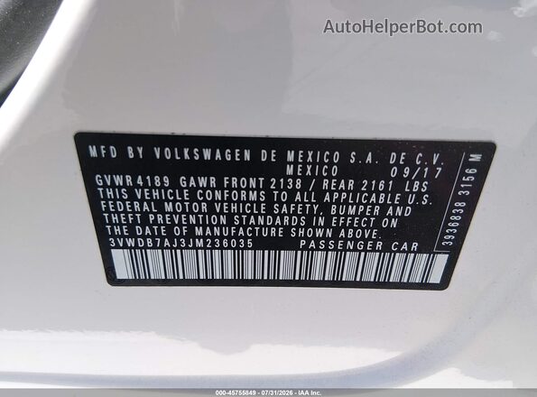 3VWDB7AJ3JM236035 2018 VOLKSWAGEN JETTA White Engine compartment view