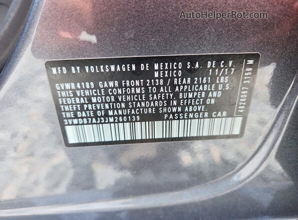 3VWDB7AJ3JM260139 2018 VOLKSWAGEN JETTA Teal Շարժիչի բաժամունքի տեսք