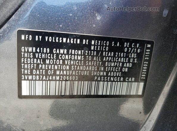 3VWDB7AJ4HM206603 2017 VOLKSWAGEN JETTA Gray Widok komory silnika