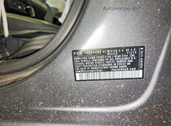 3VWDB7AJ4HM279244 2017 VOLKSWAGEN JETTA Gray Widok naklejki z numerem VIN