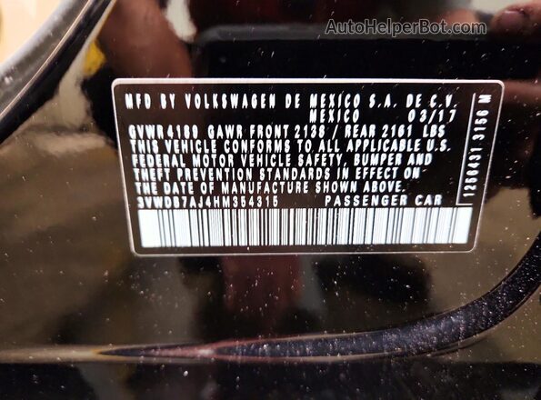 3VWDB7AJ4HM354315 2017 VOLKSWAGEN JETTA Black Вид наклейки з VIN-кодом