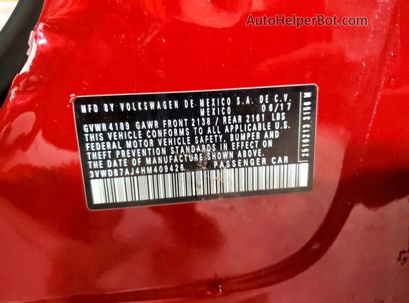 3VWDB7AJ4HM409426 2017 VOLKSWAGEN JETTA Red Widok komory silnika