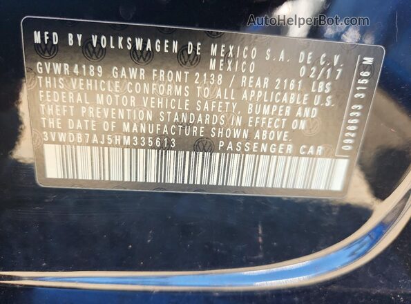 3VWDB7AJ5HM335613 2017 VOLKSWAGEN JETTA Black ძრავის განყოფილების ხედი
