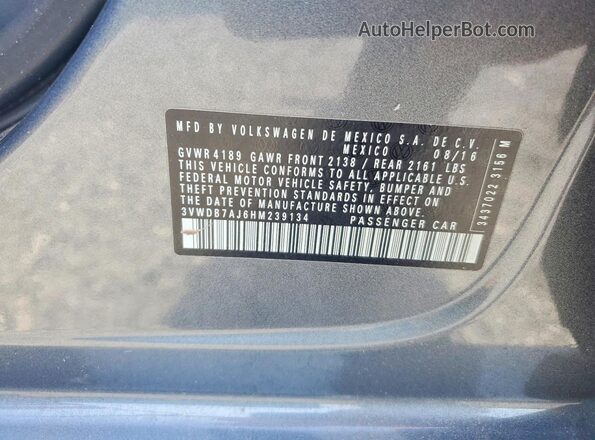 3VWDB7AJ6HM239134 2017 VOLKSWAGEN JETTA Gray Widok komory silnika