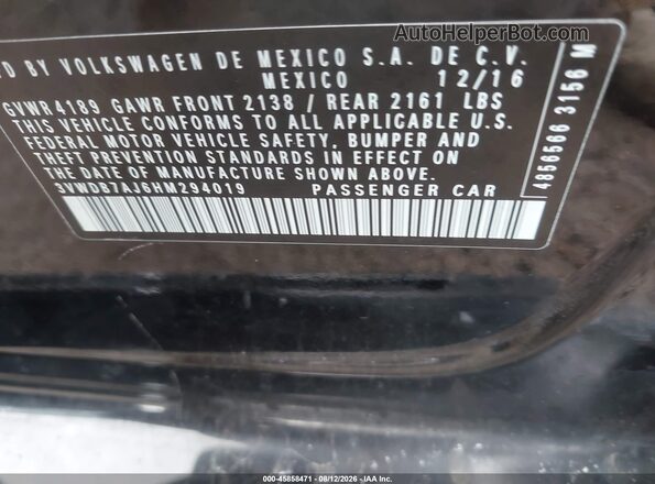 3VWDB7AJ6HM294019 2017 VOLKSWAGEN JETTA Black Engine compartment view