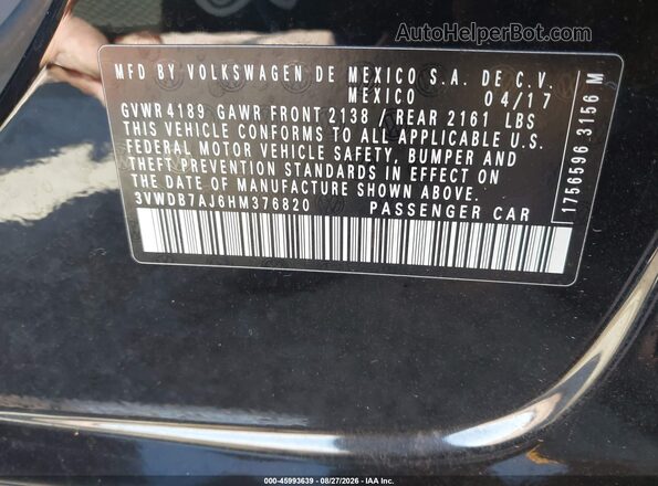 3VWDB7AJ6HM376820 2017 VOLKSWAGEN JETTA Черный Вид подкапотного пространства
