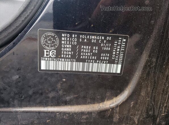 3VWDB7AJ7HM306775 2017 VOLKSWAGEN JETTA Black ძრავის განყოფილების ხედი