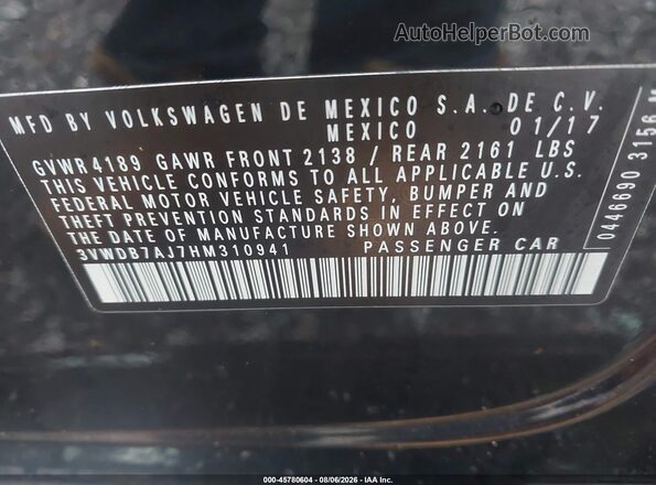 3VWDB7AJ7HM310941 2017 VOLKSWAGEN JETTA Black Widok komory silnika