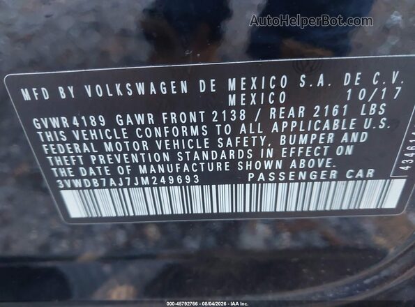 3VWDB7AJ7JM249693 2018 VOLKSWAGEN JETTA Black Вид підкапотного простору