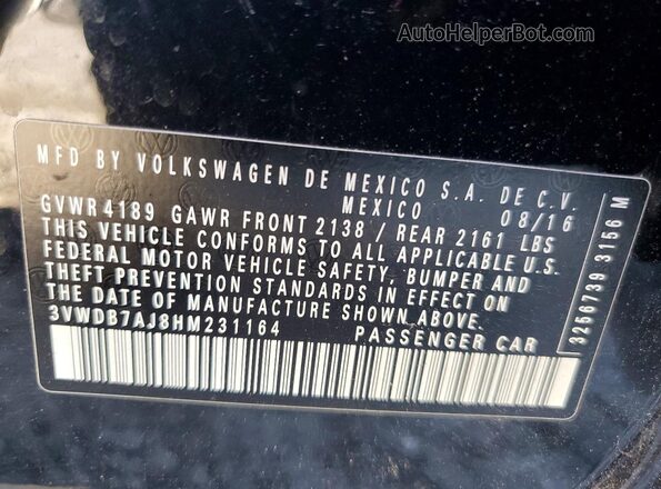 3VWDB7AJ8HM231164 2017 VOLKSWAGEN JETTA Black Vista del compartimento del motor