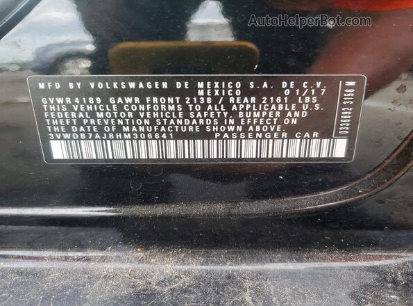 3VWDB7AJ8HM306641 2017 VOLKSWAGEN JETTA Black VIN კოდის სტიკერის ხედი