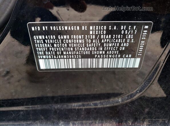 3VWDB7AJ8HM396325 2017 VOLKSWAGEN JETTA Black Widok naklejki z numerem VIN