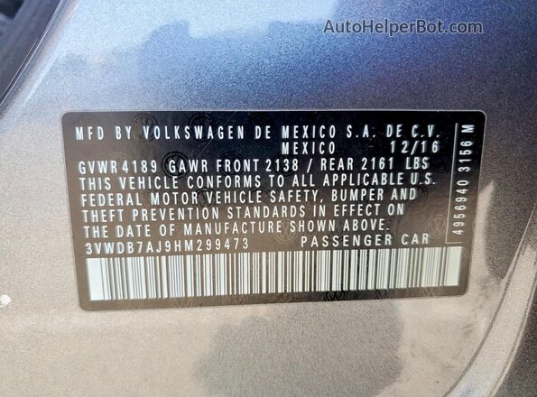 3VWDB7AJ9HM299473 2017 VOLKSWAGEN JETTA Gray Vista del compartimento del motor