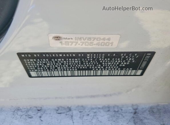 3VWDB7AJ9HM376908 2017 VOLKSWAGEN JETTA White Widok naklejki z numerem VIN