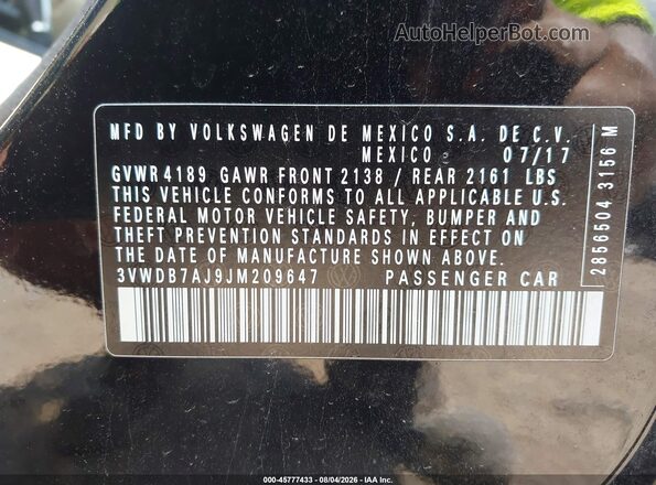 3VWDB7AJ9JM209647 2018 VOLKSWAGEN JETTA Black Widok komory silnika