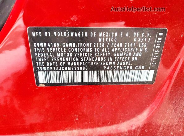 3VWDB7AJXHM339883 2017 VOLKSWAGEN JETTA Burgundy Շարժիչի բաժամունքի տեսք
