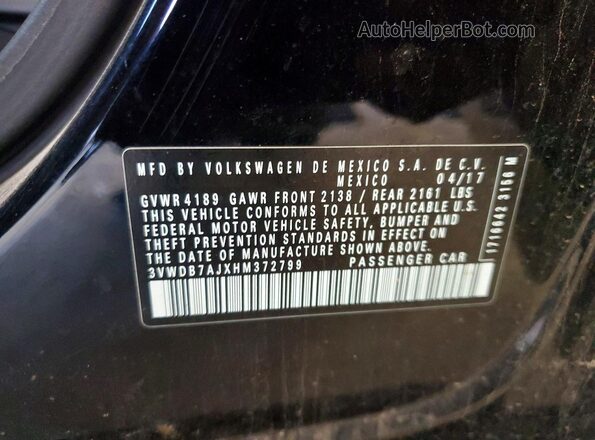 3VWDB7AJXHM372799 2017 VOLKSWAGEN JETTA Black Вид підкапотного простору