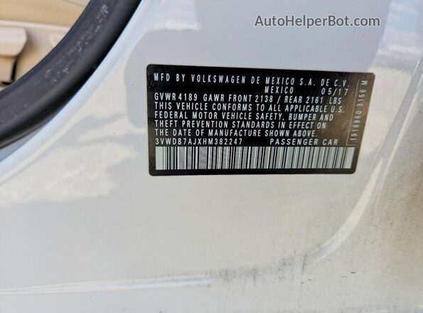 3VWDB7AJXHM382247 2017 VOLKSWAGEN JETTA Белый Вид подкапотного пространства