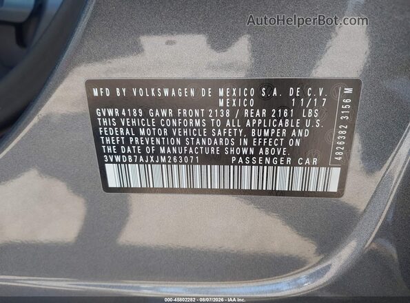 3VWDB7AJXJM263071 2018 VOLKSWAGEN JETTA Gray Engine compartment view