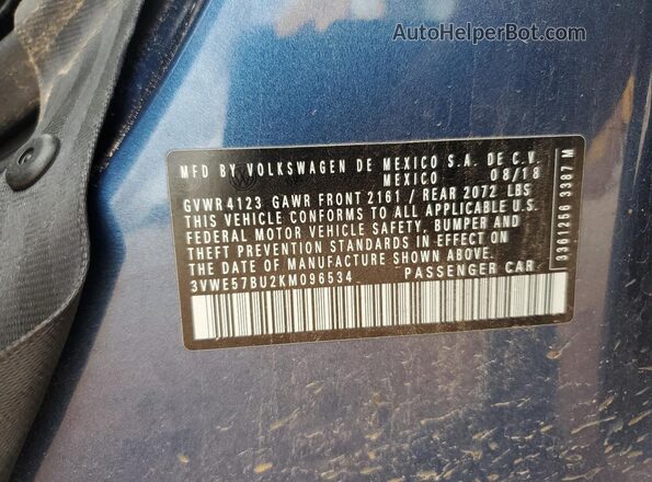 3VWE57BU2KM096534 2019 VOLKSWAGEN JETTA Синий Вид наклейки с VIN-кодом