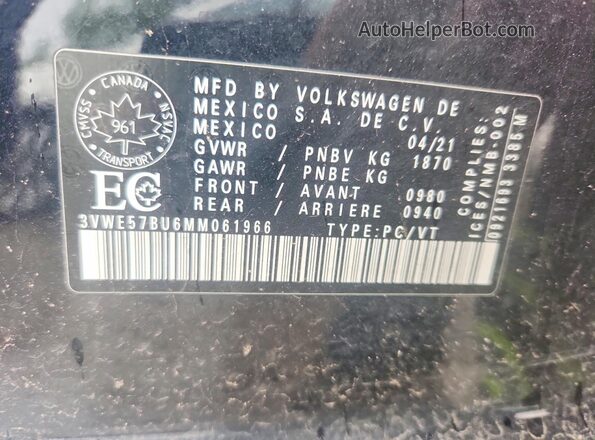 3VWE57BU6MM061966 2021 VOLKSWAGEN JETTA Black Widok naklejki z numerem VIN
