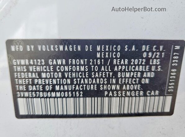 3VWE57BU6MM085152 2021 VOLKSWAGEN JETTA Белый Вид подкапотного пространства