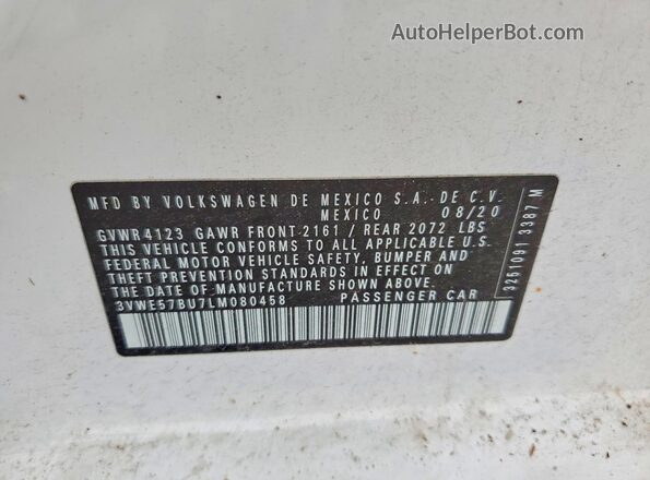 3VWE57BU7LM080458 2020 VOLKSWAGEN JETTA White ძრავის განყოფილების ხედი
