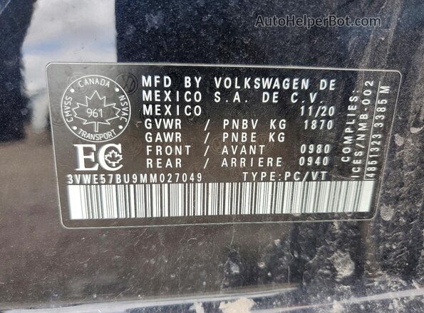 3VWE57BU9MM027049 2021 VOLKSWAGEN JETTA Black Շարժիչի բաժամունքի տեսք