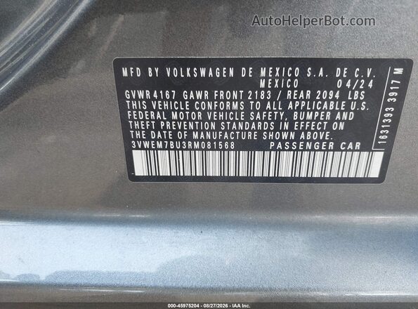 3VWEM7BU3RM081568 2024 VOLKSWAGEN JETTA Gray Widok komory silnika