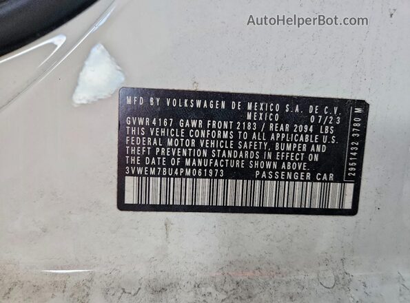 3VWEM7BU4PM061973 2023 VOLKSWAGEN JETTA Белый Вид наклейки с VIN-кодом