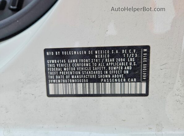 3VWEM7BU7RM030350 2024 VOLKSWAGEN JETTA White ძრავის განყოფილების ხედი