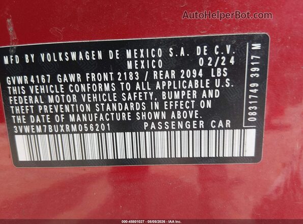 3VWEM7BUXRM056201 2024 VOLKSWAGEN JETTA Красный Вид подкапотного пространства