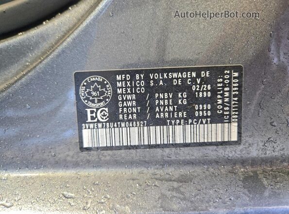 3VWEW7BU4TM046927 2026 VOLKSWAGEN JETTA Gray VIN sticker view