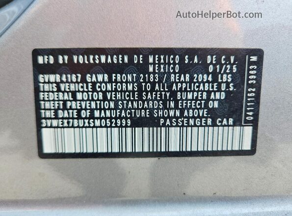 3VWEX7BUXSM052999 2025 VOLKSWAGEN JETTA Silver Widok komory silnika