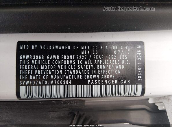 3VWFD7AT0JM700984 2018 VOLKSWAGEN BEETLE White Engine compartment view