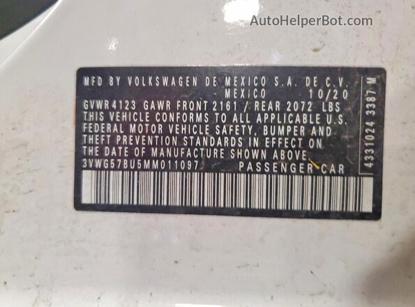3VWG57BU5MM011097 2021 VOLKSWAGEN JETTA White Widok komory silnika